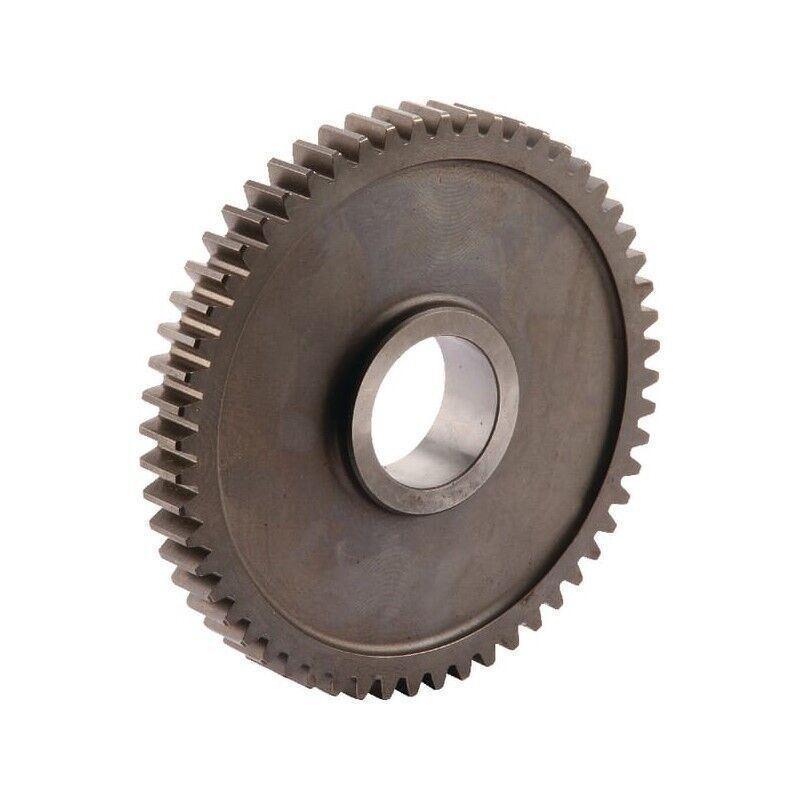 Steel spur gear wheel for tractor, showing teeth and central bore, isolated on white background
