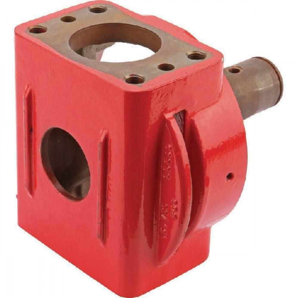 Red tractor roter head metal part with mounting holes and shaft, replacement component