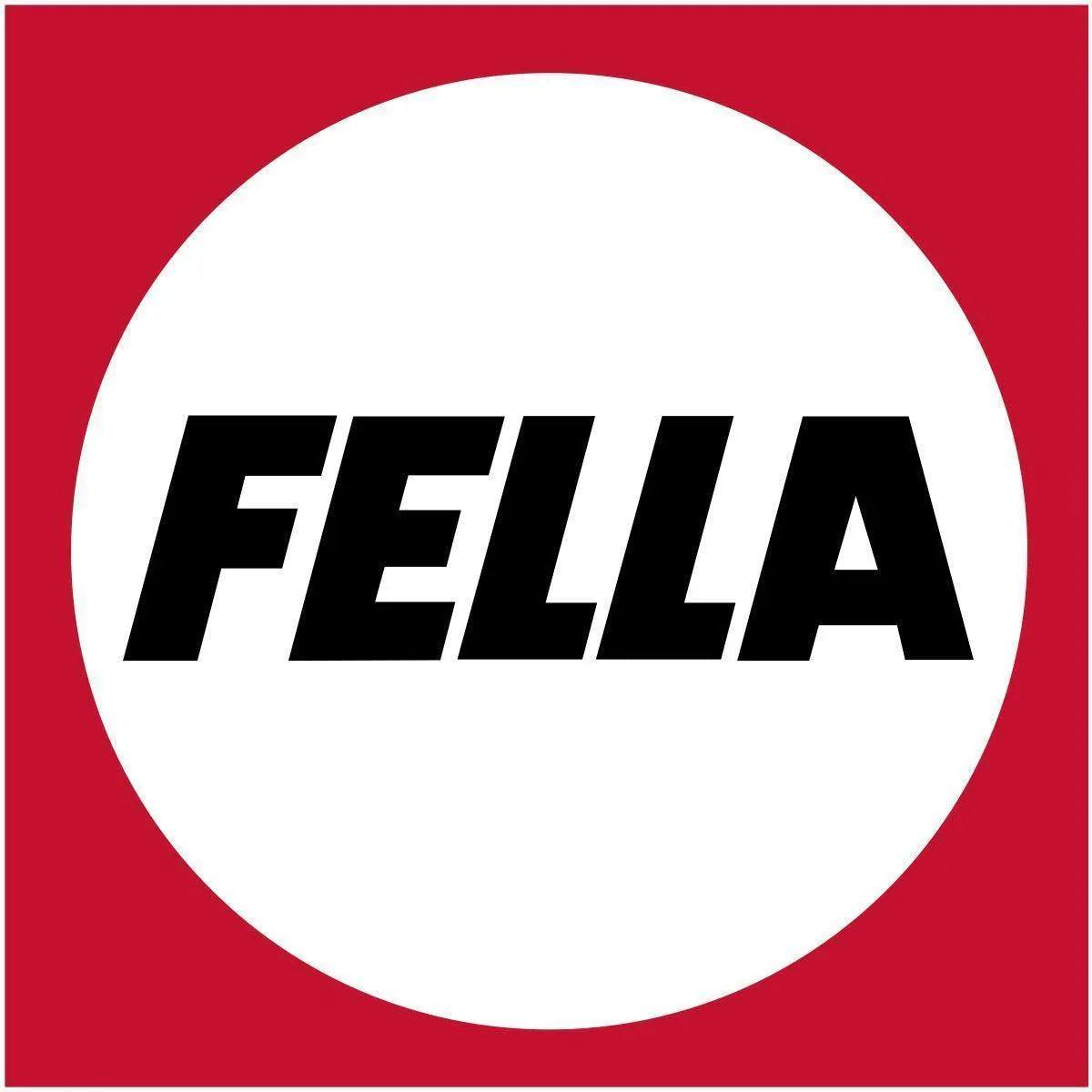 FELLA tractor parts logo in bold black letters on white circle with red background