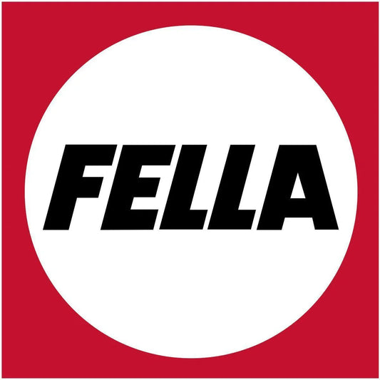 FELLA logo in bold black text on a white circle with a red square background