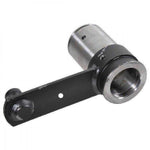 Steel tractor part linkage arm with mounting holes on white background