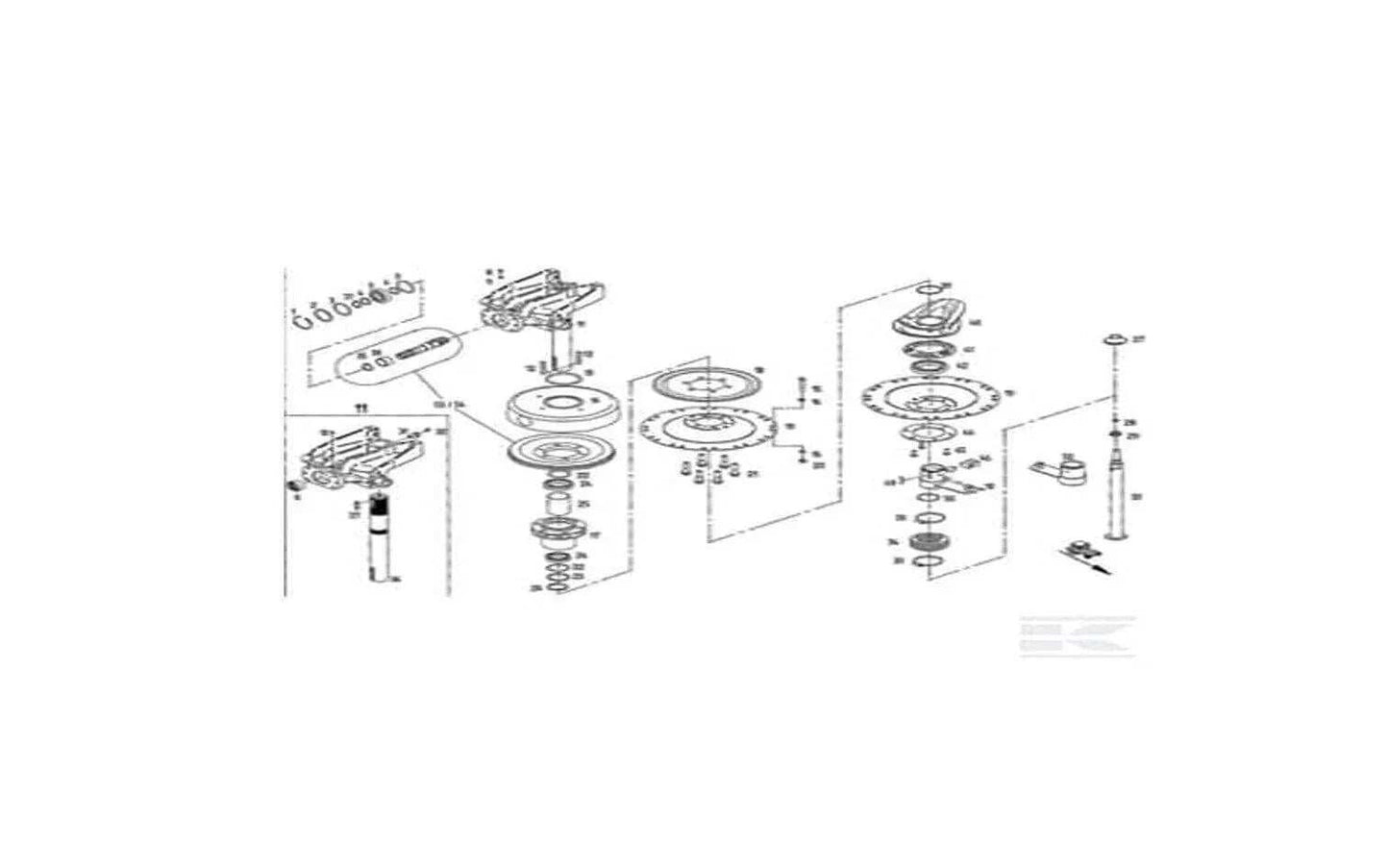 Exploded diagram of tractor mechanical parts and components with assembly labels