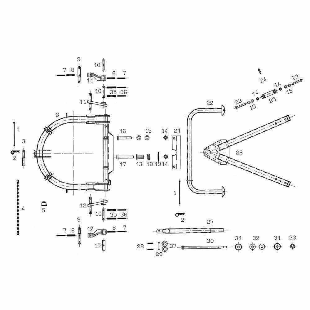 Technical diagram of AGCO Fella righthand lower link bolt assembly for tractor parts