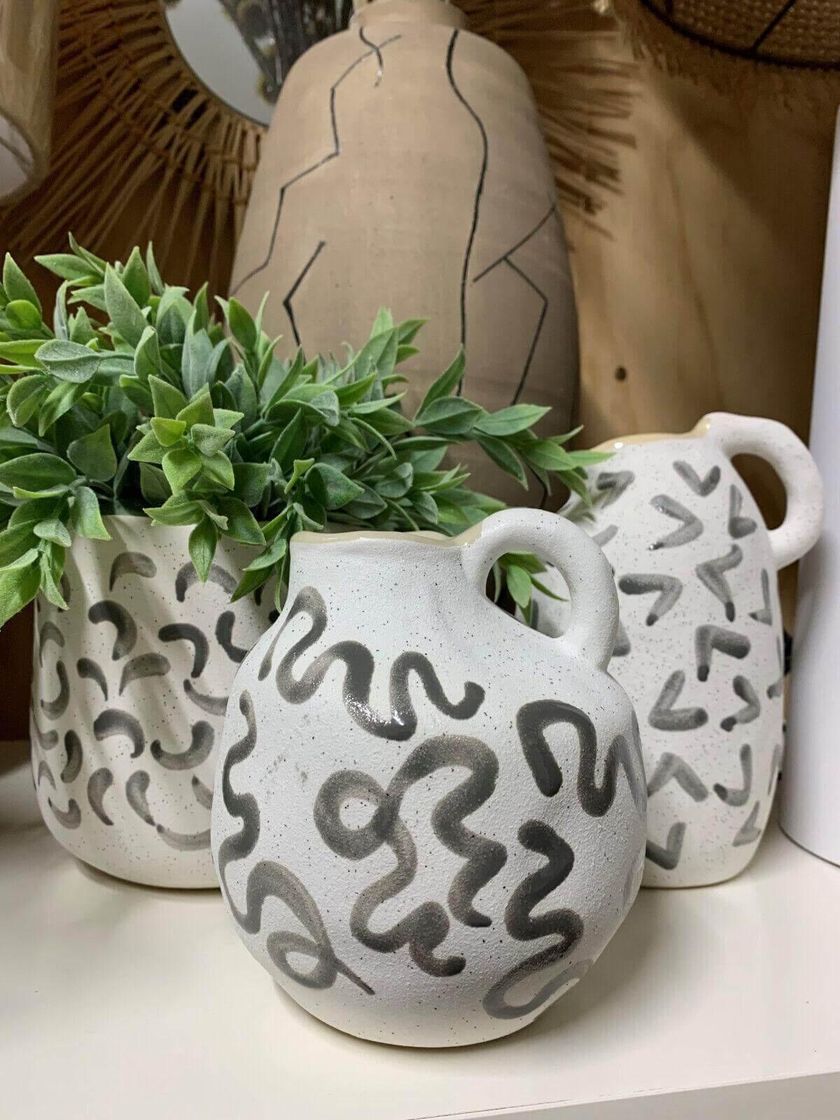 Ceramic Decor Vases and Planter Pot 12X17.5 cm white/grey - Australian Empire Shop