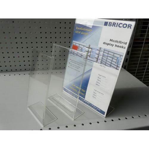Clear 2mm acrylic A5 single-sided card holders in portrait orientation on display stand