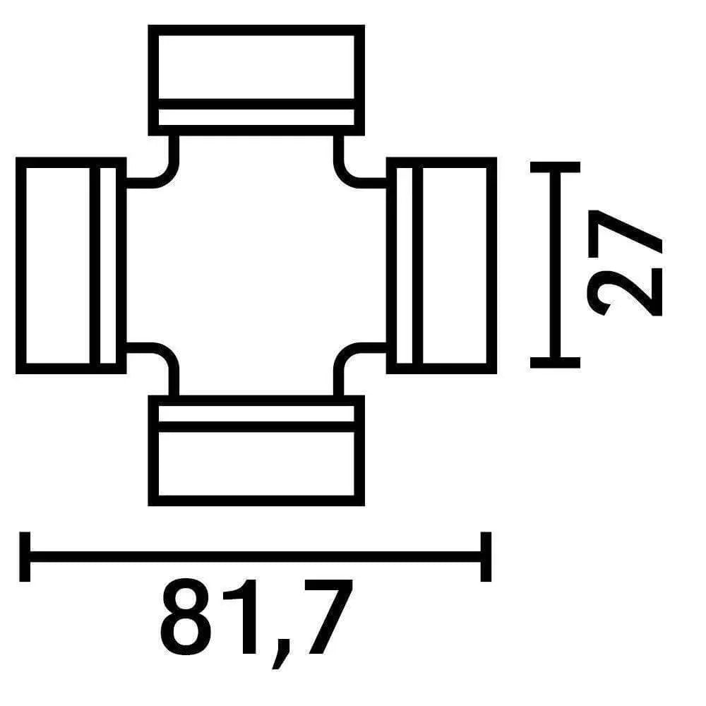 Cross joint technical diagram with dimensions 81.7mm by 27mm for tractor parts