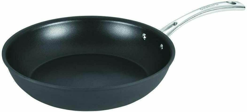 Non-stick black frying pan with stainless steel handle, 30 cm skillet on white background