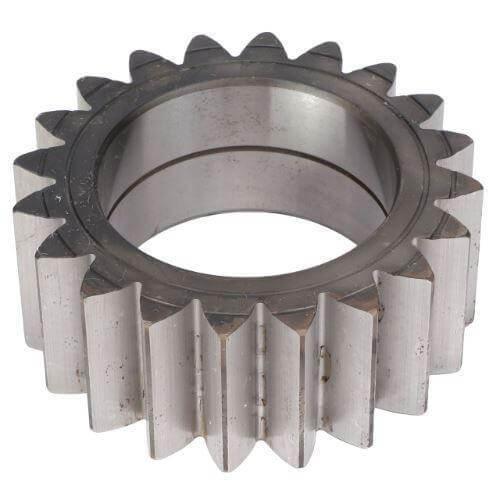 Steel differential pinion gear for tractor, metal teeth, close-up, auto part