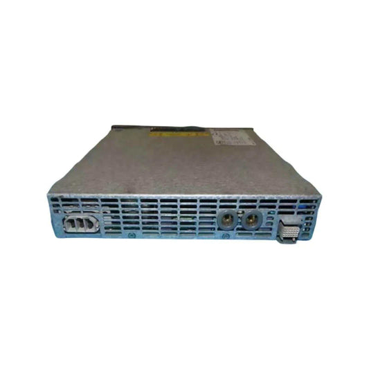 48V power supply module with vents, input, and output connectors, flat metal casing