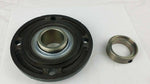 Metal flange bearing housing with separate round collar on white background