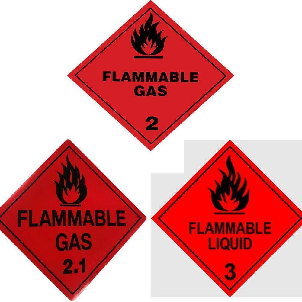 Flammable Gas 2 OR 2.1 Flammable LIQUID 3 Dangerous Goods 240mm X 240mm Label - Australian Empire Shop