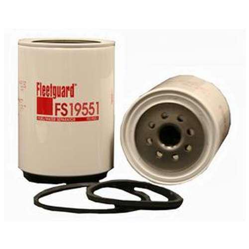 Fleetguard FS19551 fuel water separator filter with gasket, truck part, close-up view