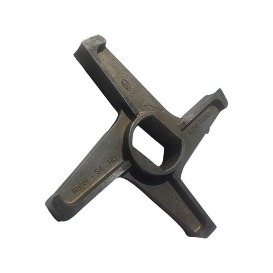 Four-blade metal knife shaft part labeled Robot S4 HD, K280 front, Germany, on white background