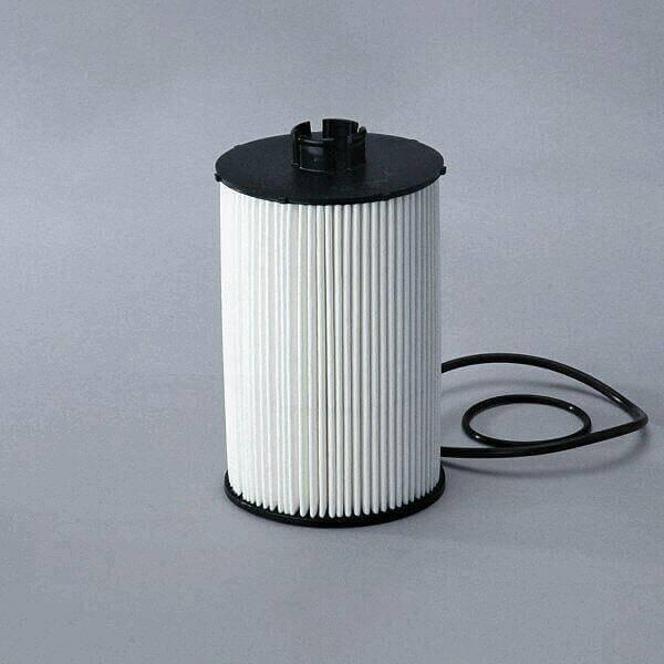 Pleated cylindrical fuel filter for International truck on grey background