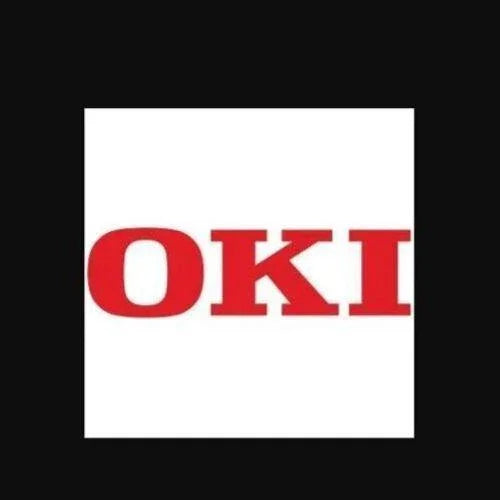 Red OKI logo text on a white square background, office printer accessory branding.
