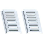 Pair of stainless steel louvered vent covers for truck sleeper, horizontal slats visible