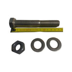 Stainless steel hex bolt kit with nut and washers, measured with tape, M18 size
