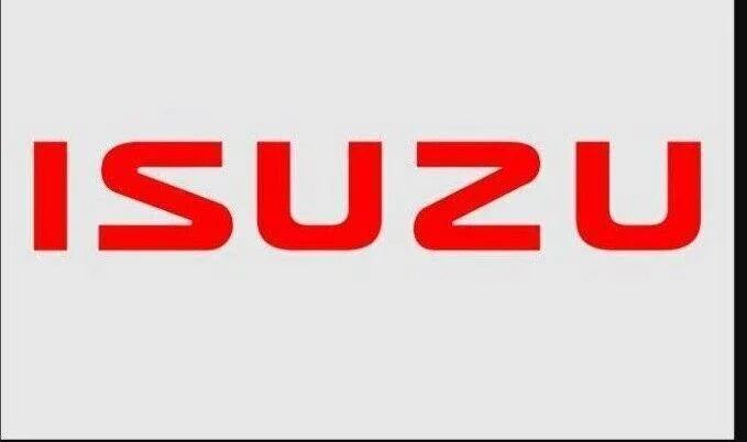 Red ISUZU logo on a plain grey background