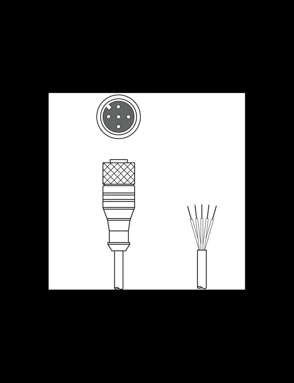 Diagram of 5-pin female M12 connector with axial cable and exposed wire ends