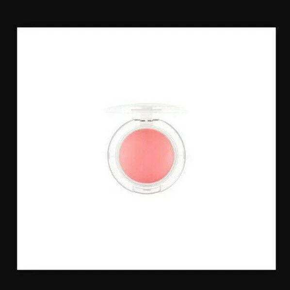 peach pink blush in round compact case with clear lid on white background