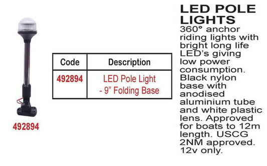 Marine Boat Yacht Light All Round 360 Degree LED Anchor Lamp 12V Height 9'' 25cm - Australian Empire Shop