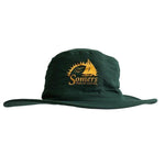 Green Somers Primary School bucket hat with gold logo, ideal for school uniforms and sun protection.