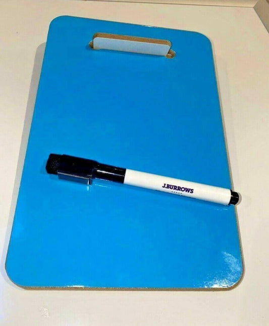 Blue A5 fridge whiteboard with marker and handle, dry erase memo board