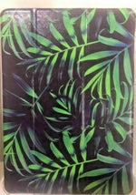 Green tropical leaf pattern smart cover for iPad, leather stand case with black background