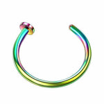 Rainbow surgical steel hoop ring for nose, lip, or ear piercing on white background