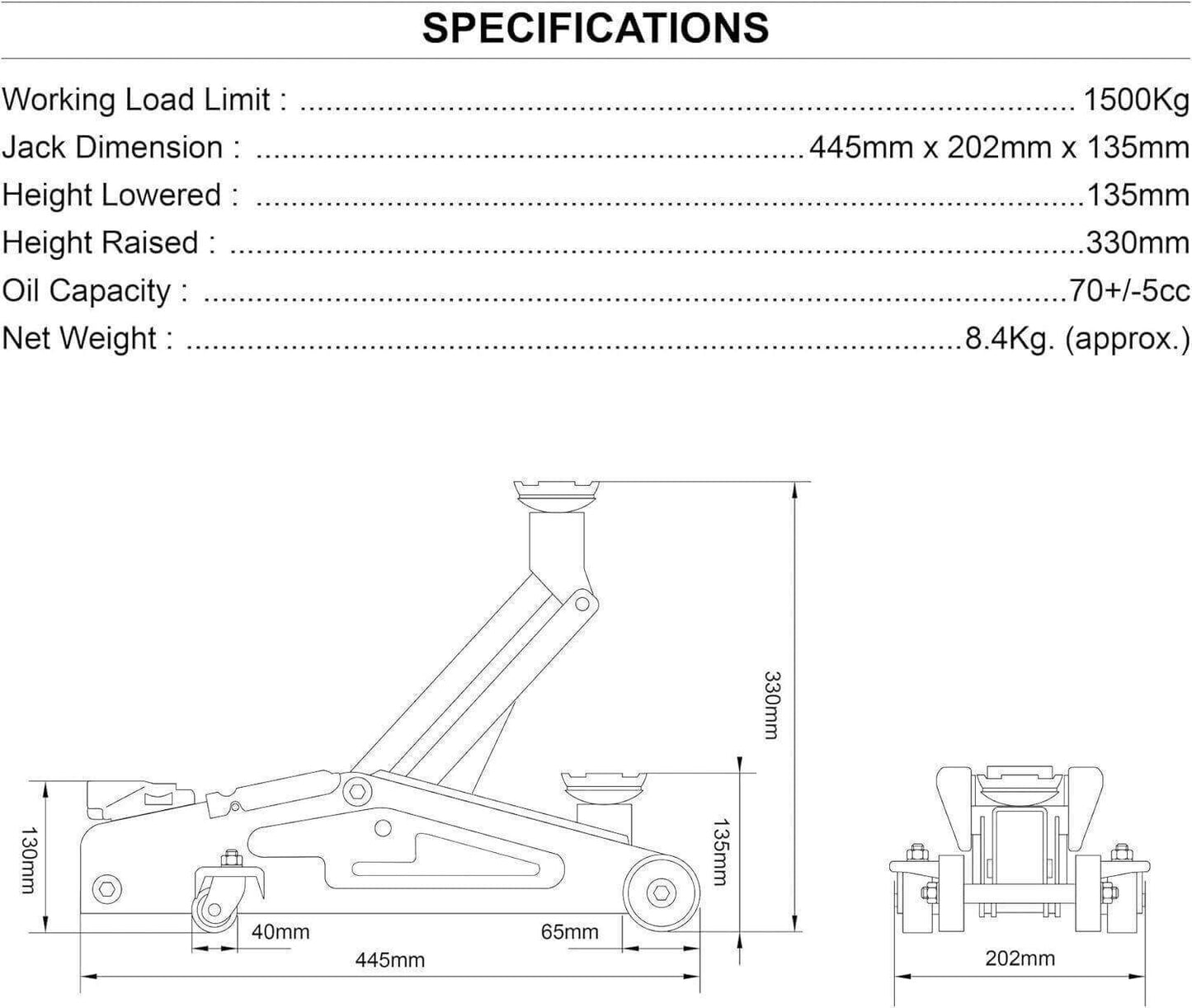 Pro-Lift F1500A Portable Hydraulic Trolley Jack 1500kg Capacity Automotive Tools - Australian Empire Shop