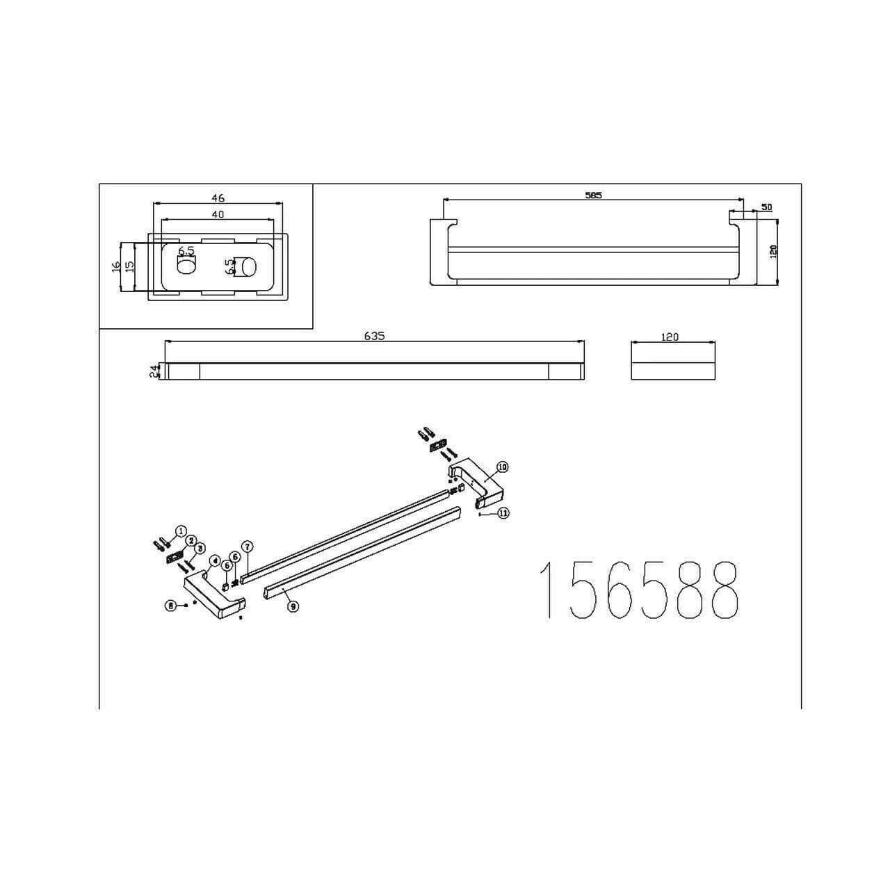 Raymor Edge II Towel Rail Double 635mm Matte Black Square, Brass - Australian Empire Shop
