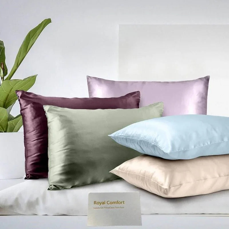 Royal Comfort luxury silk pillowcases in soft pastel shades, twin pack for bedding comfort