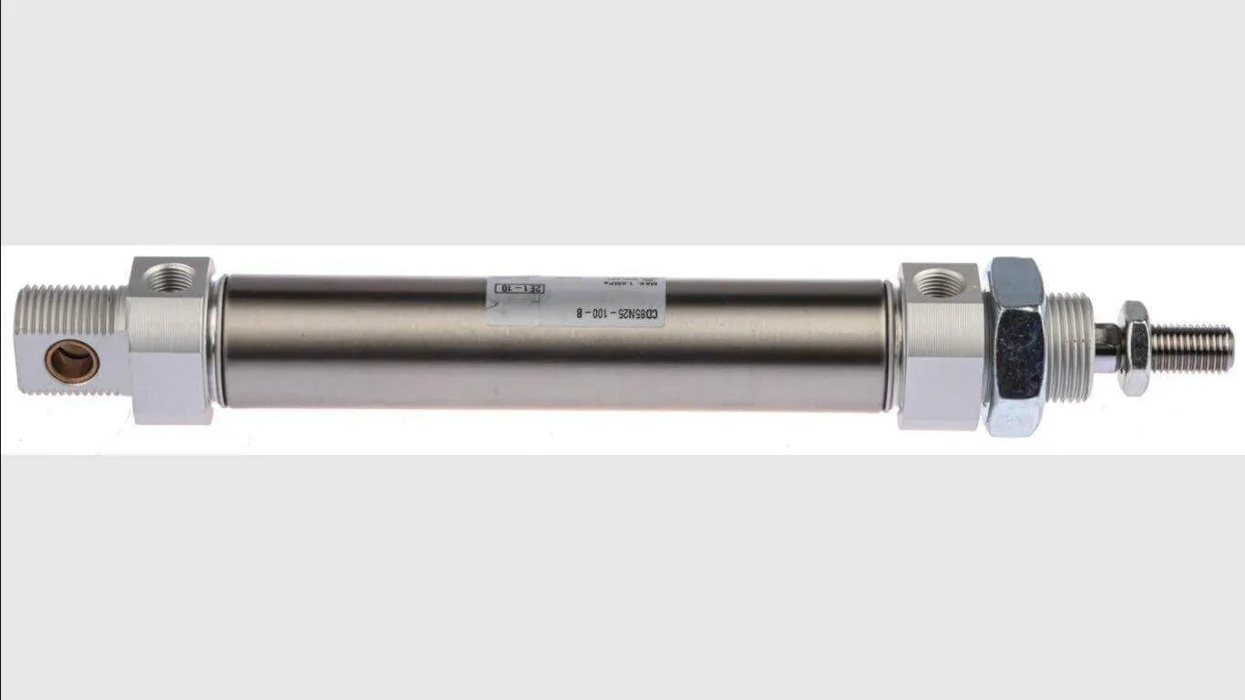 SMC pneumatic piston rod cylinder, 25mm bore, 160mm stroke, double acting, metal finish