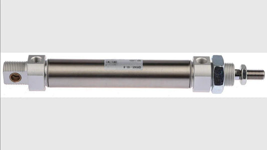 SMC pneumatic piston rod cylinder, 25mm bore, 160mm stroke, double acting, metal finish