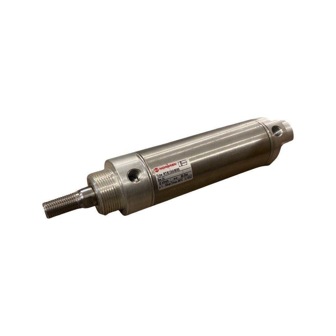 Stainless steel pneumatic piston rod cylinder, 40mm bore, 75mm stroke, double acting