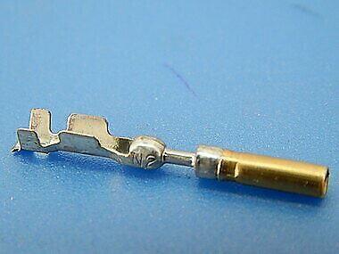 Metal socket pin terminal connector for tractor or truck parts on blue background