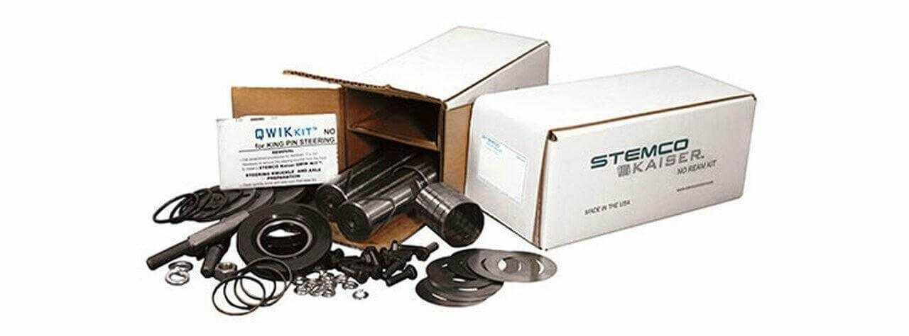 Stemco Kaiser king pin kit with metal pins, bushings, seals, and hardware for truck steering
