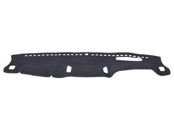Black dashboard cover mat with cutouts for car interior protection and styling