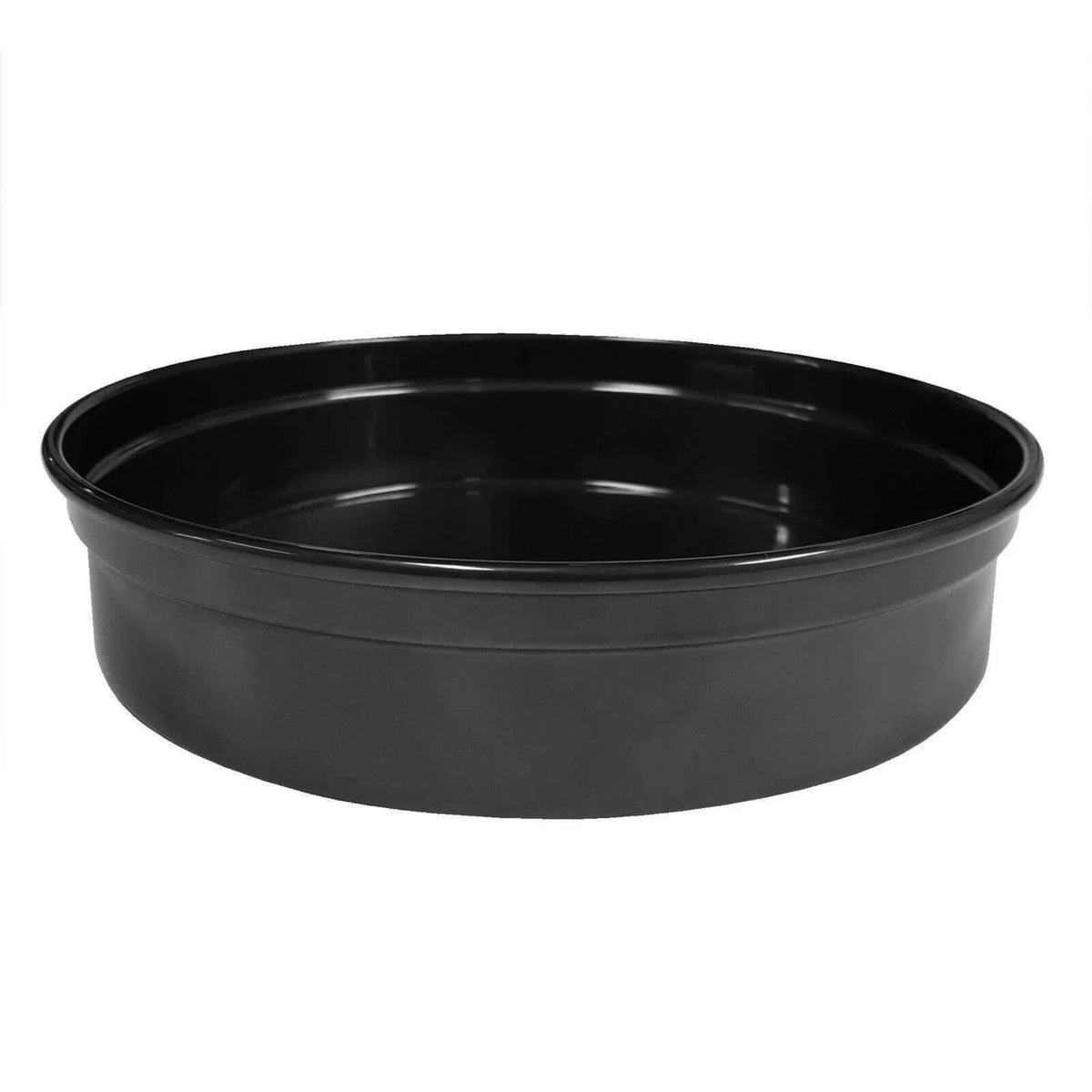 Black plastic basin for industrial or farm use, durable and deep design