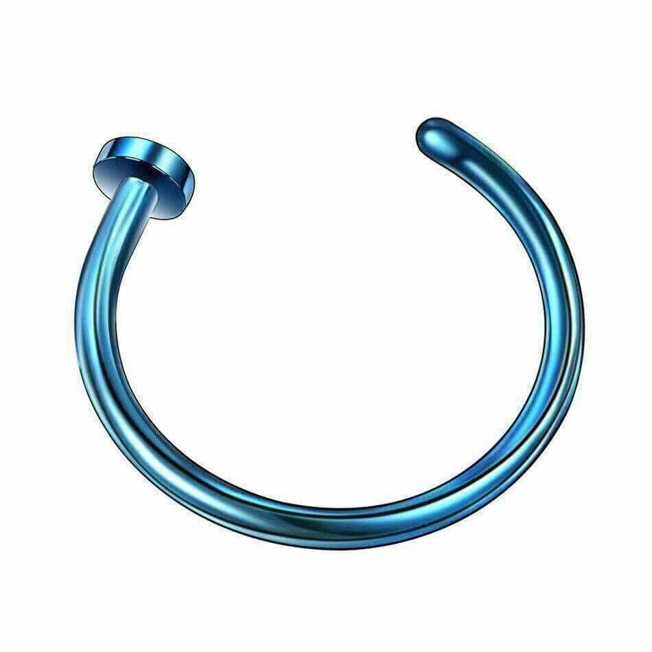 Blue metallic fake nose ring for unisex ear, lip, or body piercing jewelry