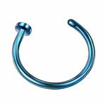 Blue fake nose ring hoop for ear or lip body piercing jewelry on white background