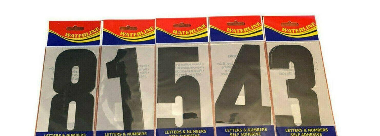 Waterproof self-adhesive black number stickers for boats and buildings in retail packaging