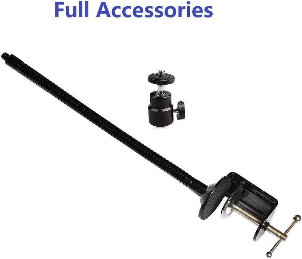 Black flexible tripod arm with clamp and ball head mount for camera accessories