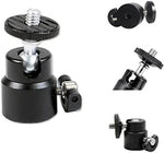 Black camera tripod ball head mount with adjustable knob and quick release plate for photography gear