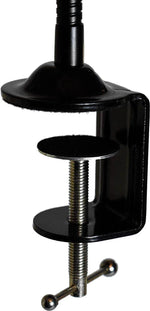 Black table clamp mount with adjustable screw for office phones or devices