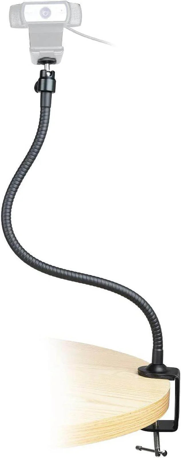 Flexible desk mount webcam arm with clamp, ideal for office phones and video conferencing setups