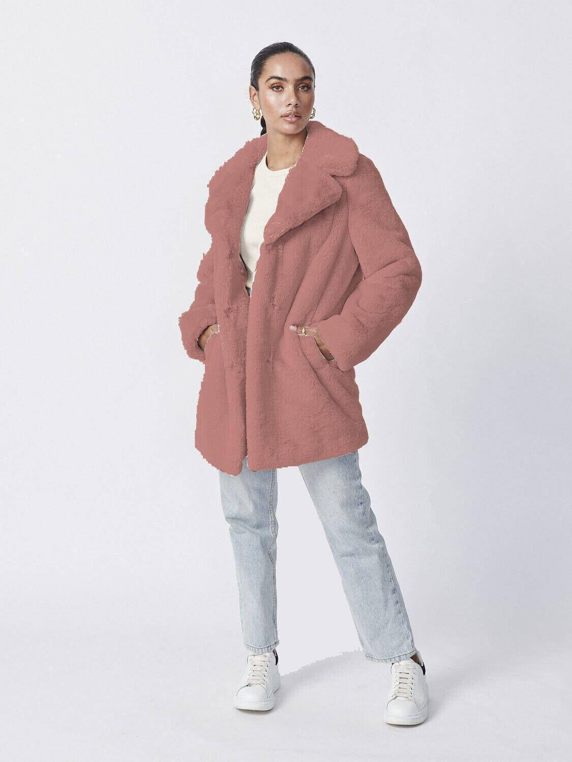 Women Winter Faux Fur Lapel Coat Jacket Ladies Thick Warm Outwear Long ICE BRAND - Australian Empire Shop
