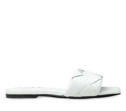 White quilted leather women's slide sandal with slip-on flat sole, casual summer footwear