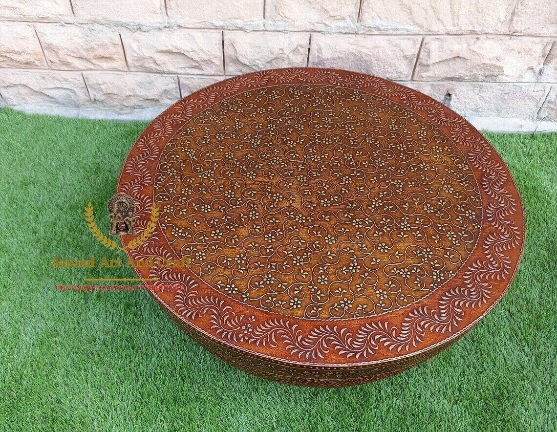 Wood Coffee Table Copper Gold Wooden Beautifully Embossed Work Cocktail handmade - Australian Empire Shop