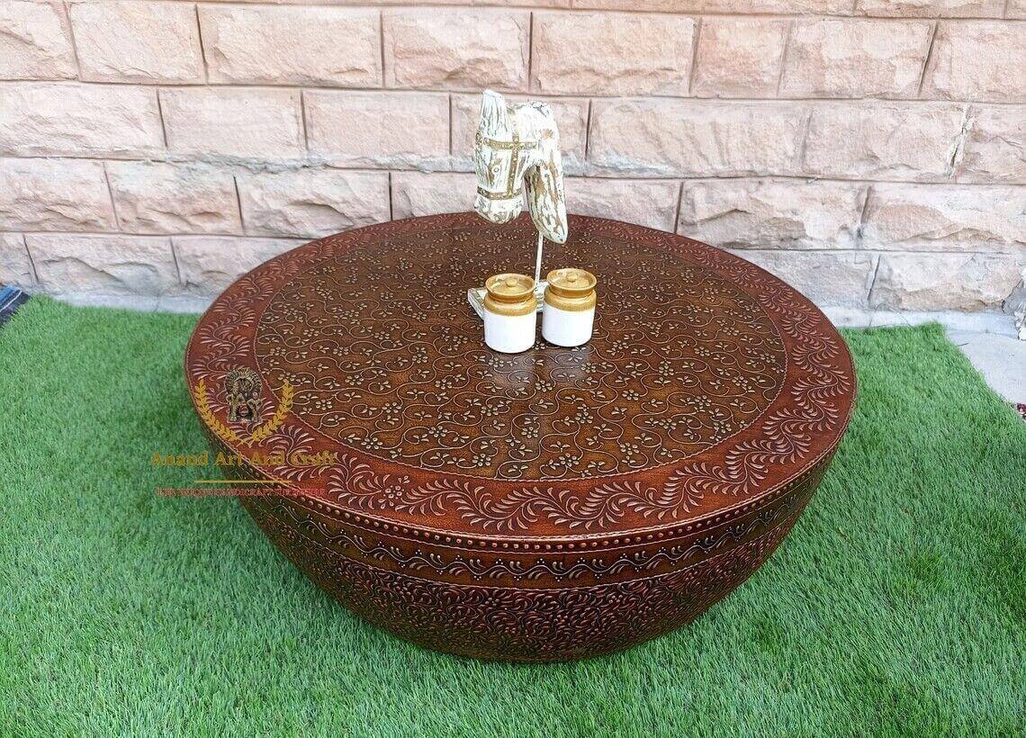 Wood Coffee Table Copper Gold Wooden Beautifully Embossed Work Cocktail handmade - Australian Empire Shop